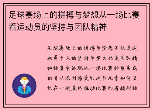 足球赛场上的拼搏与梦想从一场比赛看运动员的坚持与团队精神